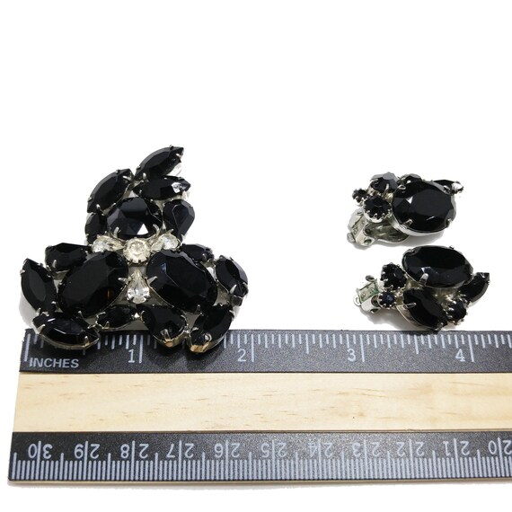 Weiss Black & Clear Rhinestone Brooch and Earring… - image 4
