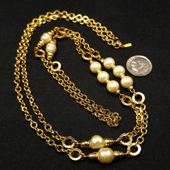 Monet Long Chain Necklace, Faux Baroque & Round P… - image 7