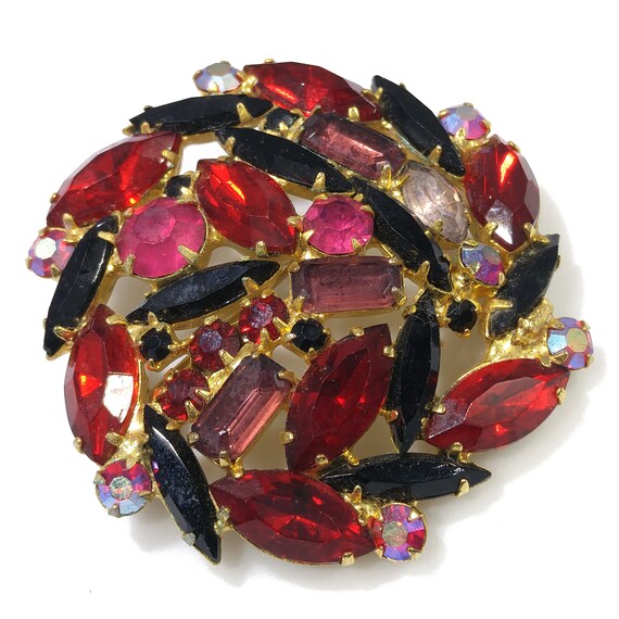 Red & Purple Juliana Style Brooch, Gold Plated, 1… - image 7