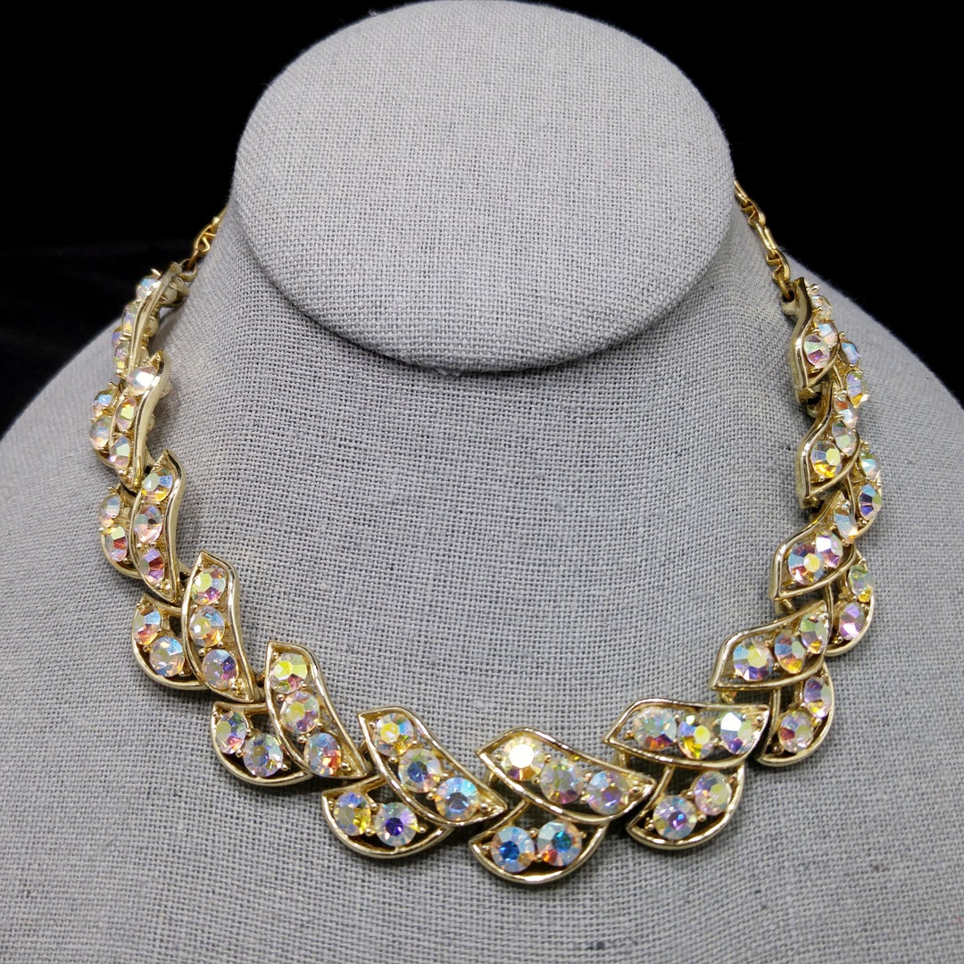 AB Rhinestone Choker Necklace Aurora Borealis 1960s Vintage Etsy