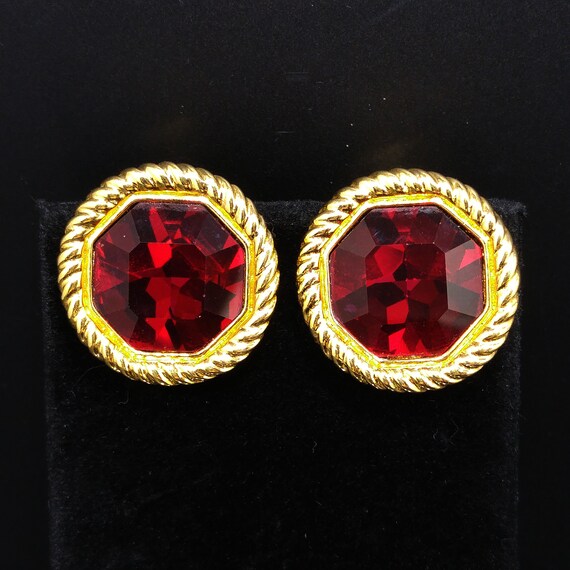 Swarovski Red Crystal Faceted Clip Earrings, Gold… - image 10