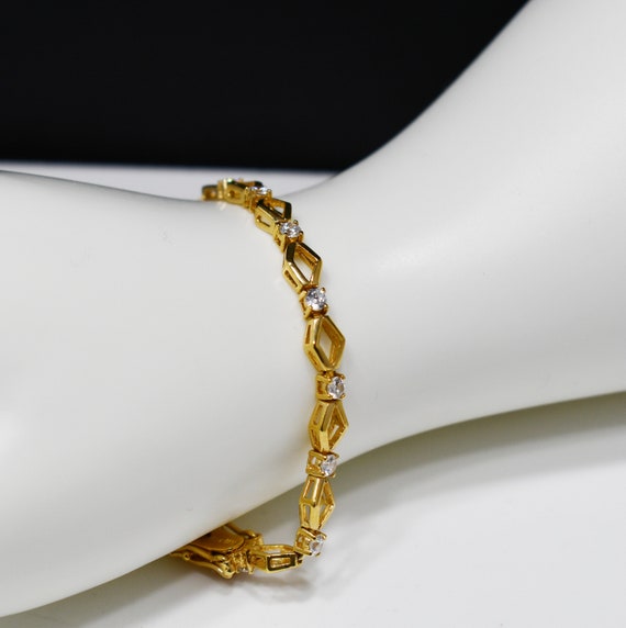 Roman Vintage Tennis Bracelet, Gold Plated, Clear… - image 3