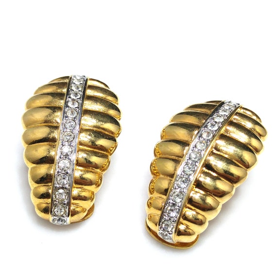 Nolan Miller Gold Plated Rhinestone Clip Earrings… - image 9