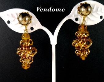 Vendome Topaz Rhinestone Drop Clip Earrings, Gold Plated, 1960s Vintage Jewelry