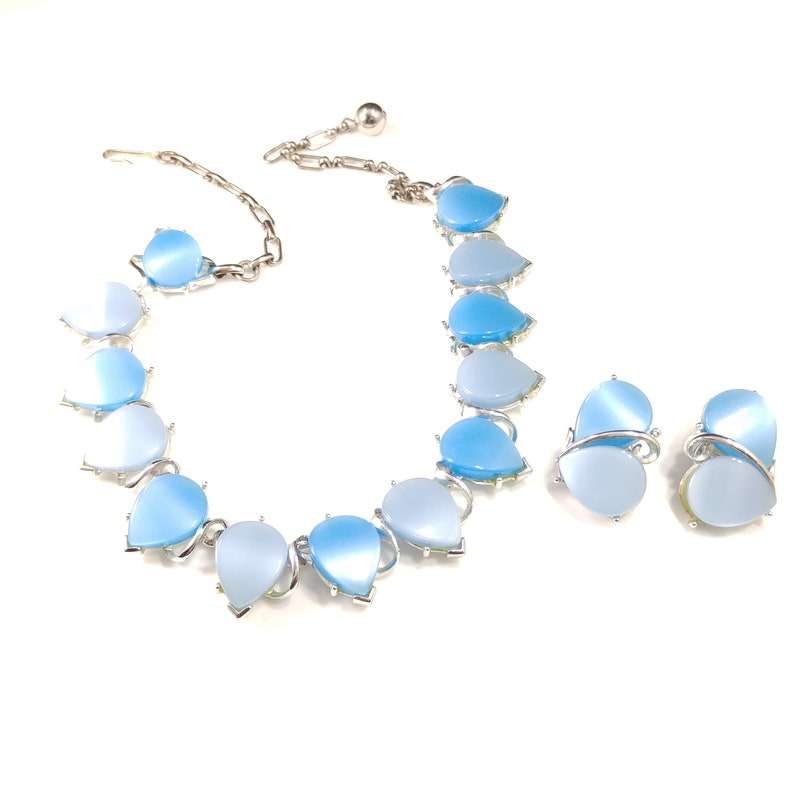 Mid Century Leaves Blue Necklace & Earrings Thermoset Links Etsy