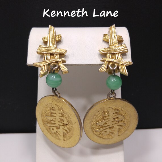 Kenneth Lane Asian Faux Jade Earrings, 1970s Vinta
