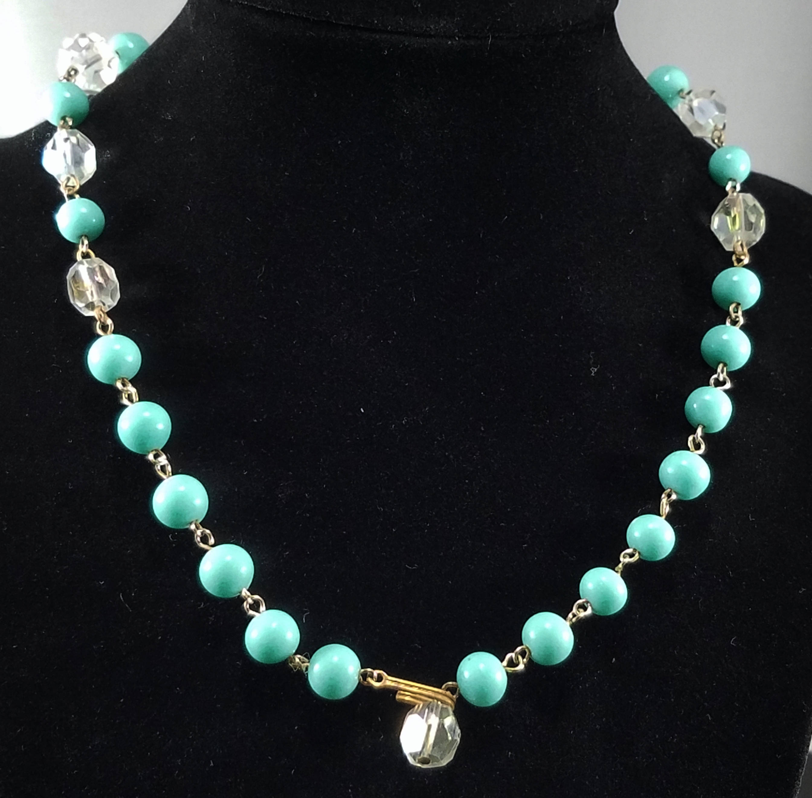 Vintage Crystal Beaded Necklace Turquoise Thermoset Beads Etsy Israel