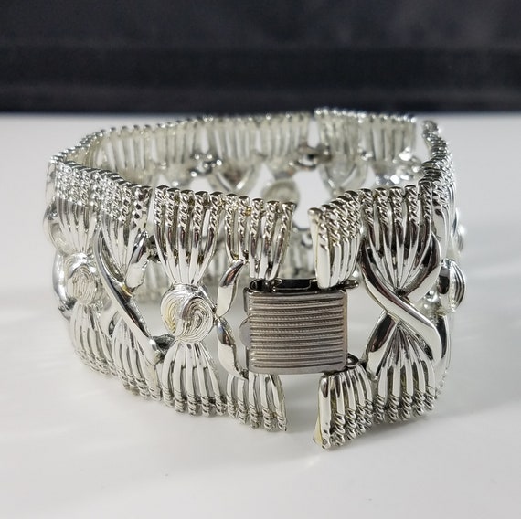 Coro Pegasus Wide Bracelet,  Silver Tone, 1950s V… - image 10