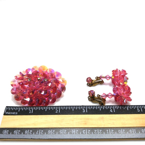 Pink Flat Crystal Brooch & Earrings, Aurora Borea… - image 8