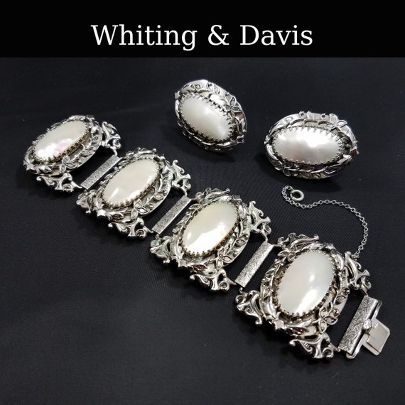 Whiting & Davis Bracelet Earrings Set, Mother of … - image 1