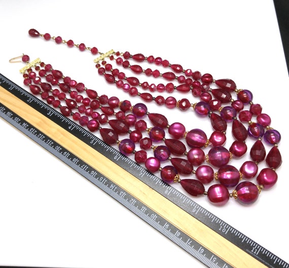 West Germany Cranberry Red Beaded Necklace, Four … - image 9