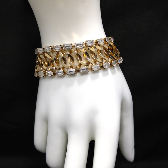 Reinad Chain Clear Rhinestone Bracelet, Gold Plat… - image 2