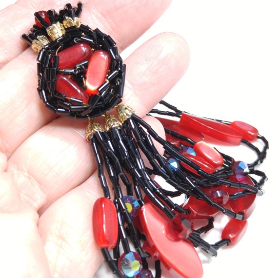 Multi-strand Black & Red Beaded Bracelet, Lucite … - image 8