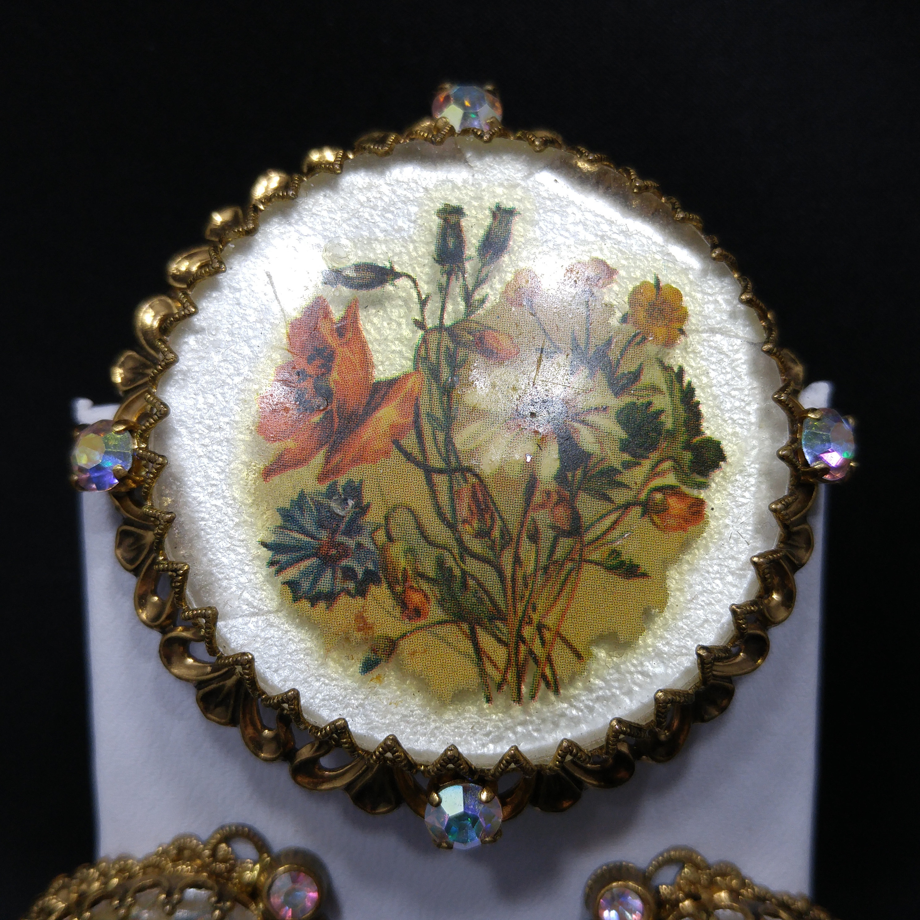 West Germany Floral Filigree Brooch & Earrings, Aurora West Germany Floral Filigree Brooch & Earrings, Aurora