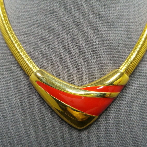 Vintage Napier Red Enamel Snake Chain Choker Neck… - image 3