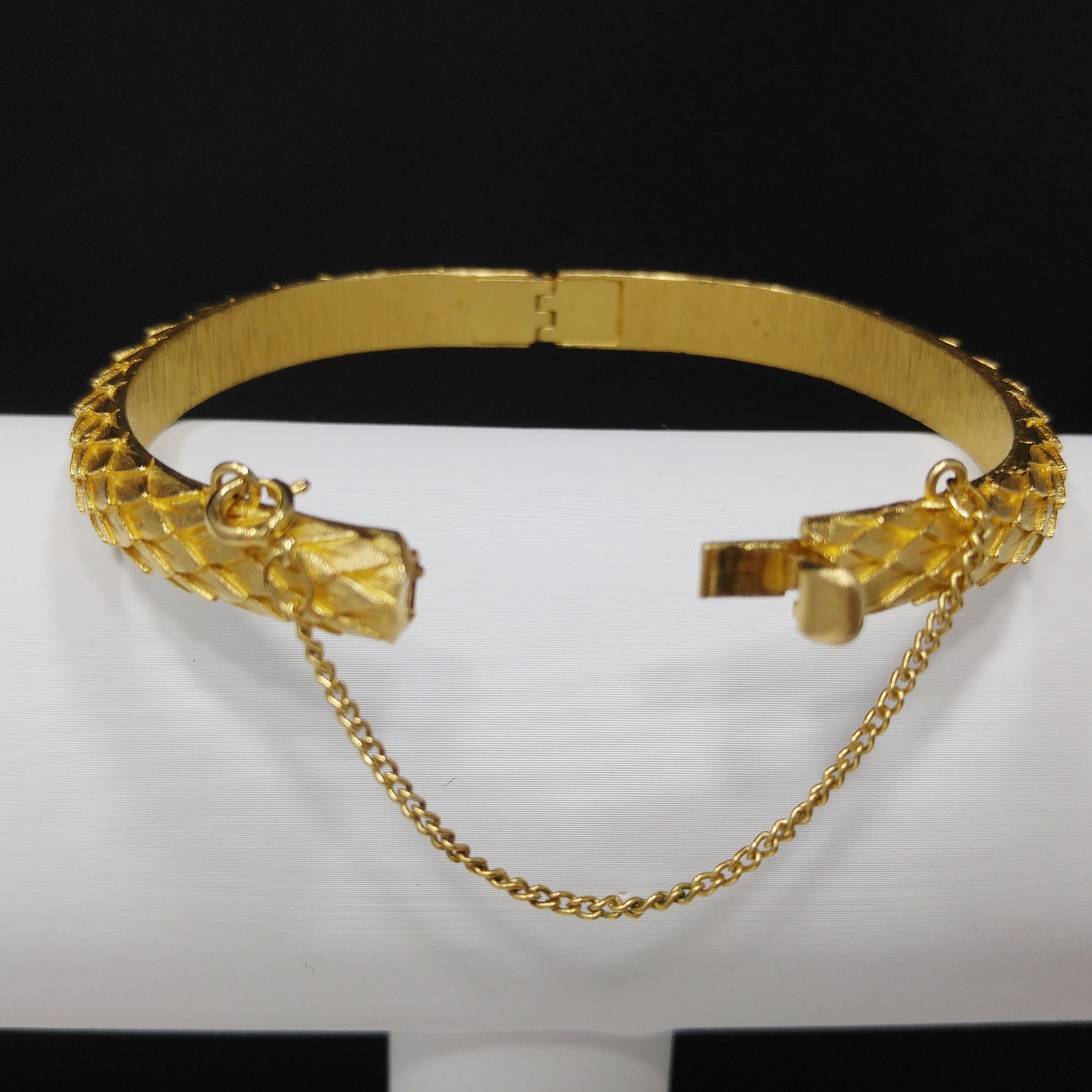 Crown Trifari Hinged Bangle Bracelet Gold Plated Safety Etsy