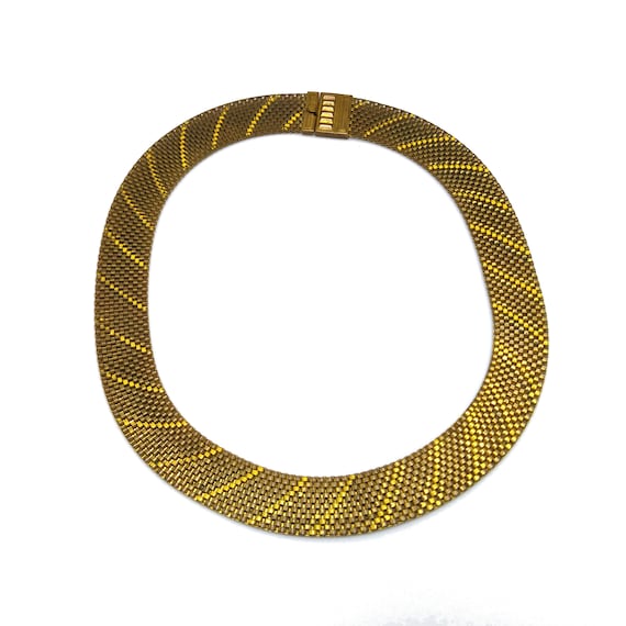 Art Deco Brass Mesh Necklace, Yellow Enamel, 1930… - image 10
