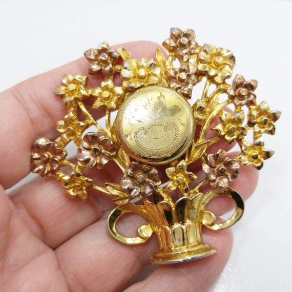 Hidden Locket Large Fur Clip, Gold Plated Flower … - image 9