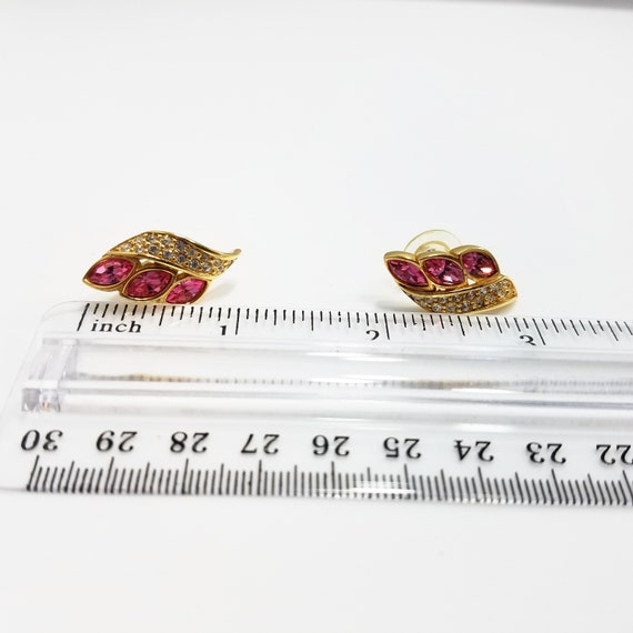 S. A. L. Swarovski Pink Rhinestone Earrings, Gold… - image 9