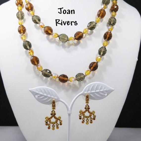 Joan Rivers Long Beaded Crystal Necklace & Rhinest