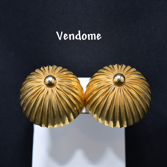 Vendome Parasol Dome Gold Plated Earrings, Hollow… - image 1