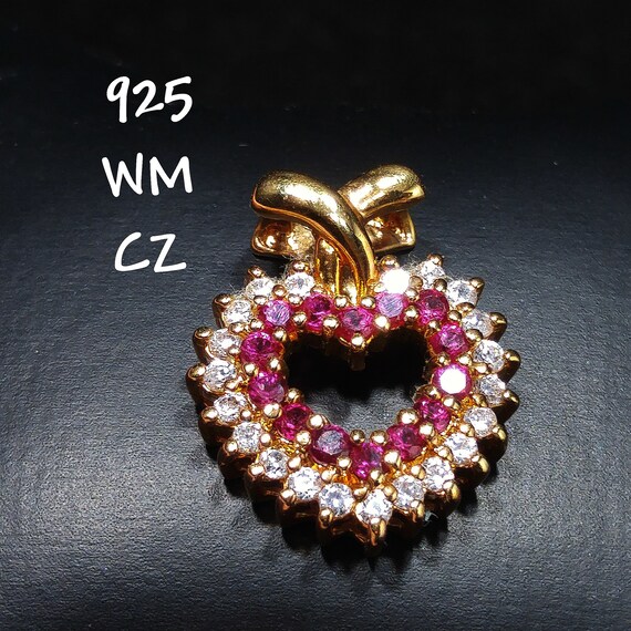 CZ Gemstone Heart Pendant, 925 WM Gold Plate Over… - image 5