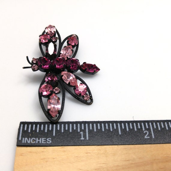 Austrian Pink Butterfly Brooch, Japanned Black En… - image 7