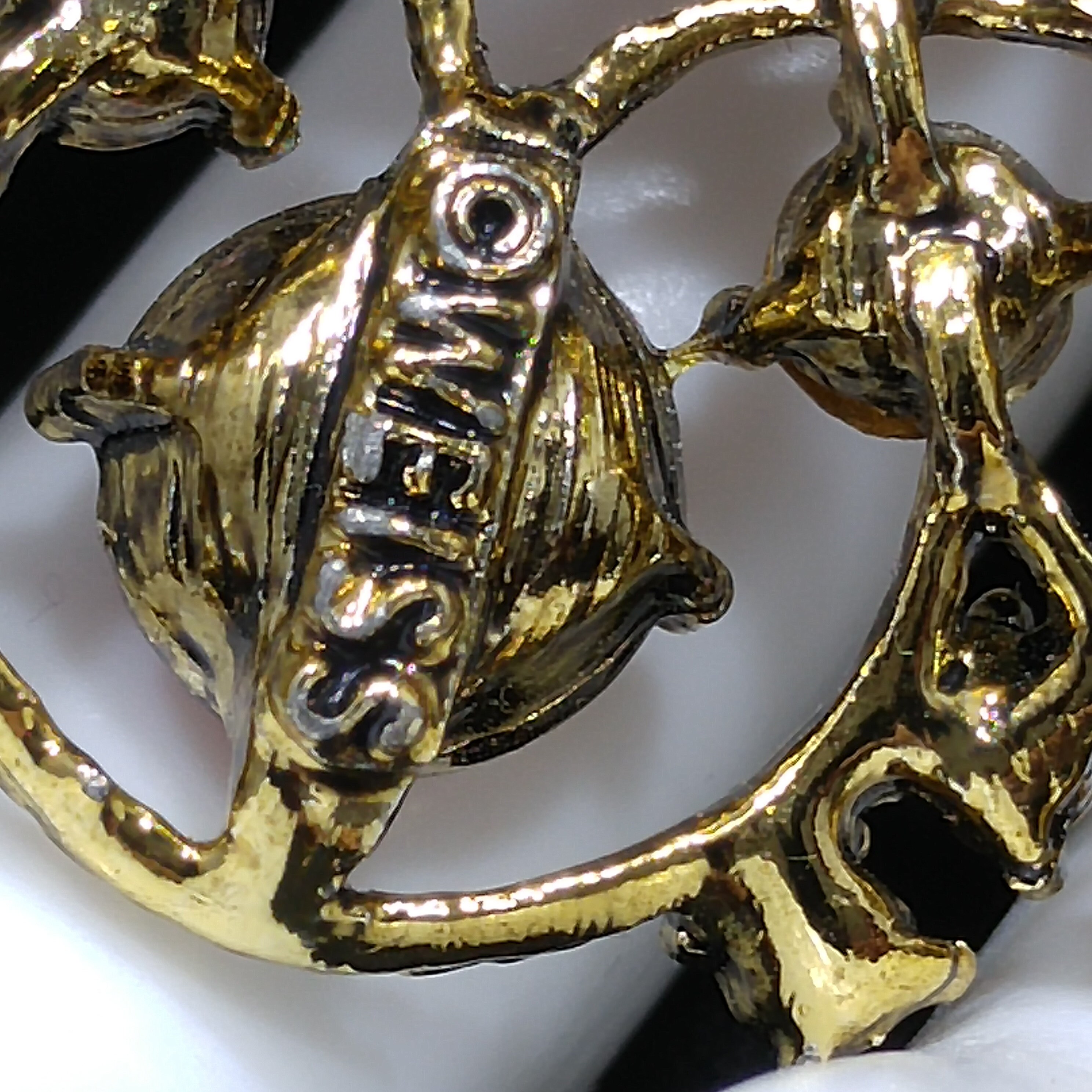 Weiss Pink Rhinestone Brooch, Antique Gold Rope Pin, 1960s