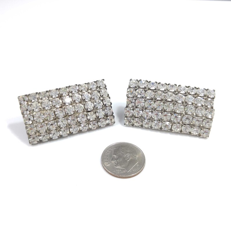 Musi Shoe Clips, Austrian Clear Crystal Rhinestones, Silver Tone Backing, 1960s Vintage Jewelry image 3