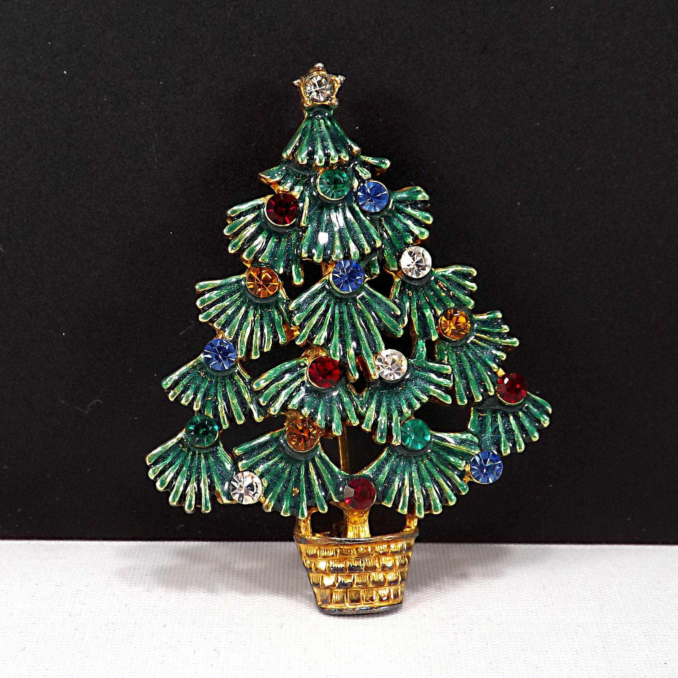 Eisenberg Ice Enamel Christmas Tree Brooch, Multicolored