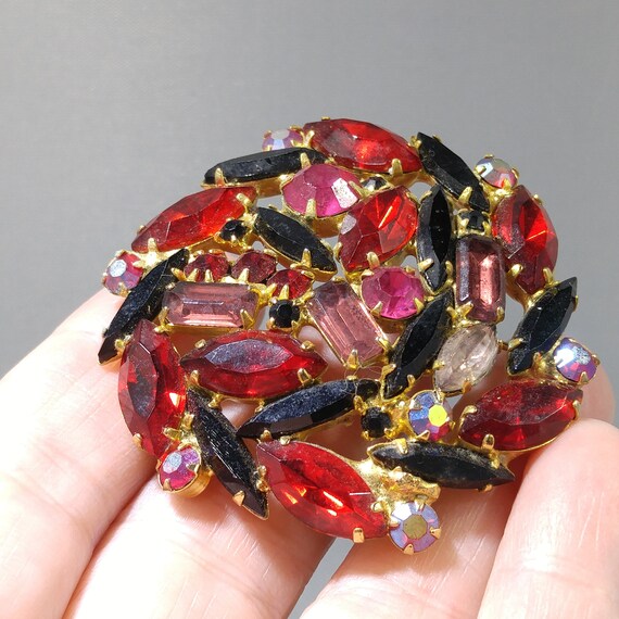 Red & Purple Juliana Style Brooch, Gold Plated, 1… - image 9