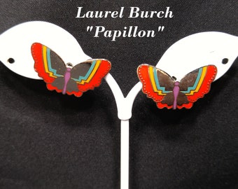 Laurel Burch "Papillon" Post Earrings, Butterfly Cloisonné Enamel, 1980s Vintage Jewelry