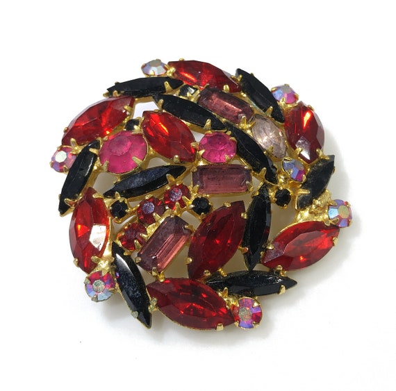 Red & Purple Juliana Style Brooch, Gold Plated, 1… - image 6