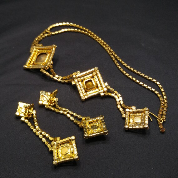 Topaz Glass Rhinestones Long Necklace Earrings, R… - image 8