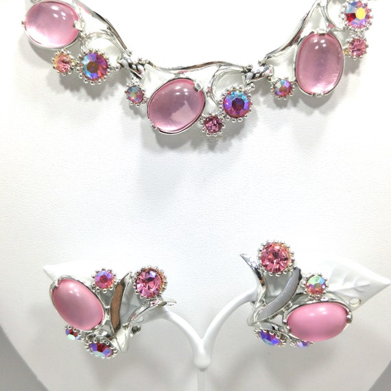 Selro Pink Lucite Necklace & Earrings, Aurora Bor… - image 3