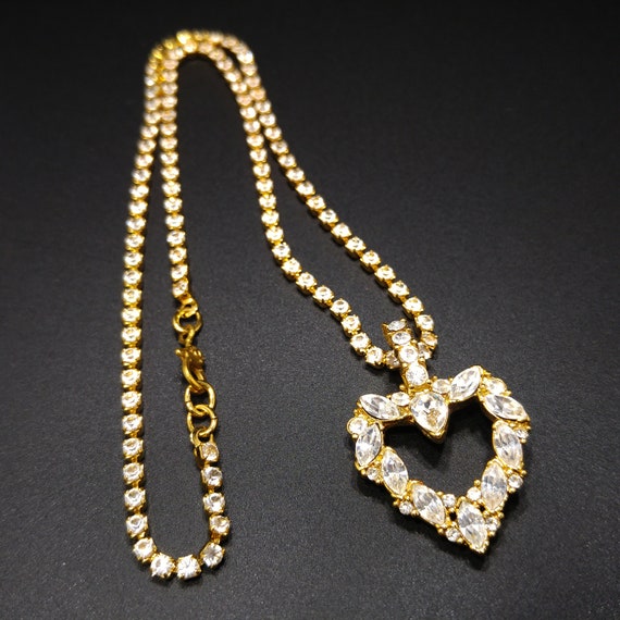 Monet Rhinestone Heart Necklace, Rhinestone Chain… - image 10