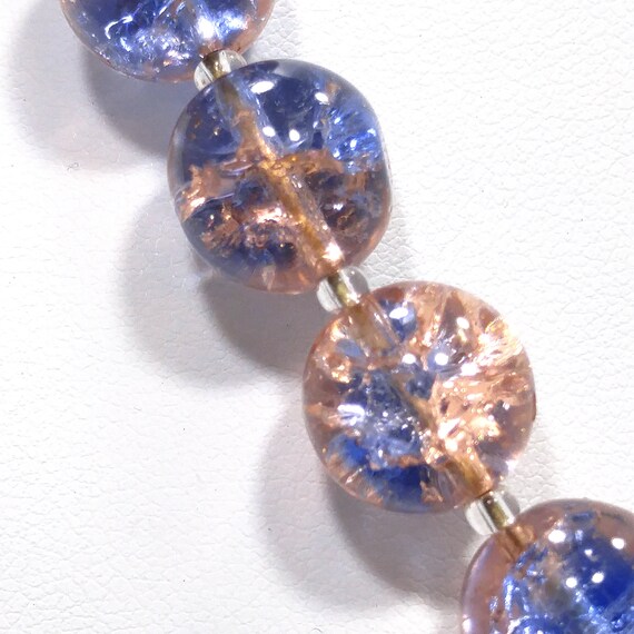 Blue Pink Crackle Glass Beaded Necklace, Filigree… - image 7
