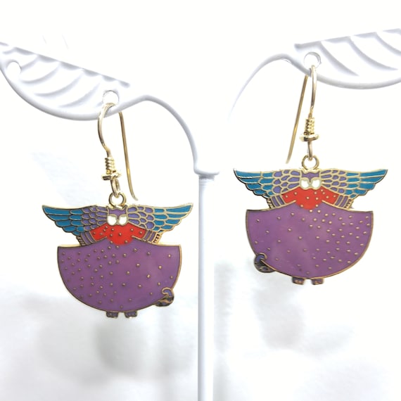 Laurel Burch "Angelicat" Earrings, Gold Plated Cl… - image 2