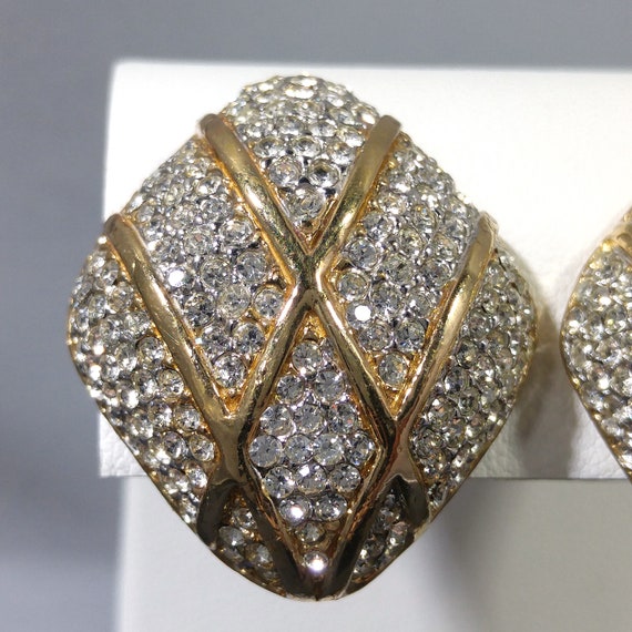 Ciner Pave Rhinestone Clip Earrings, Gold Plated,… - image 5
