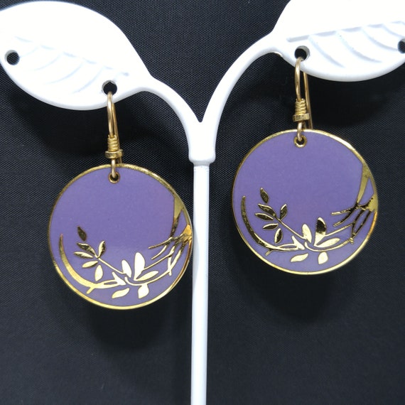 Vintage Laurel Burch Lavender Floral Earrings, Go… - image 3