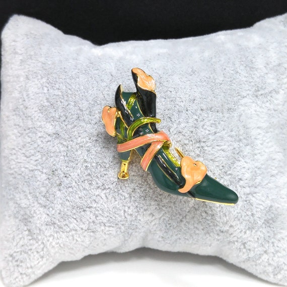 Kenneth J Lane Enamel Shoe Brooch, Lily Wrapped A… - image 8