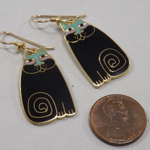 Laurel Burch Olivia Cat Earrings, Gold Plated, Black Enamel, 1980s Vintage Jewelry image 7