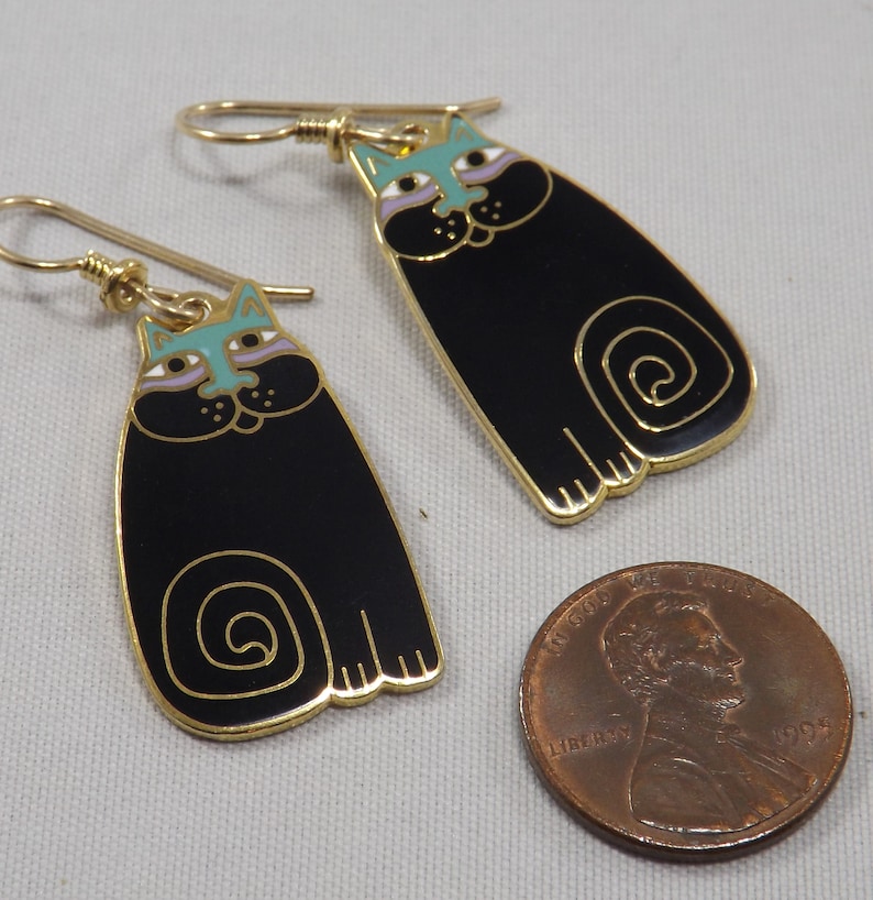 Laurel Burch Olivia Cat Earrings, Gold Plated, Black Enamel, 1980s Vintage Jewelry image 7