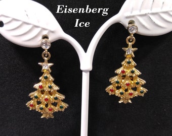 Eisenberg Christmas Tree Earrings, Designer Post Earrings, 1980s Vintage Jewelry