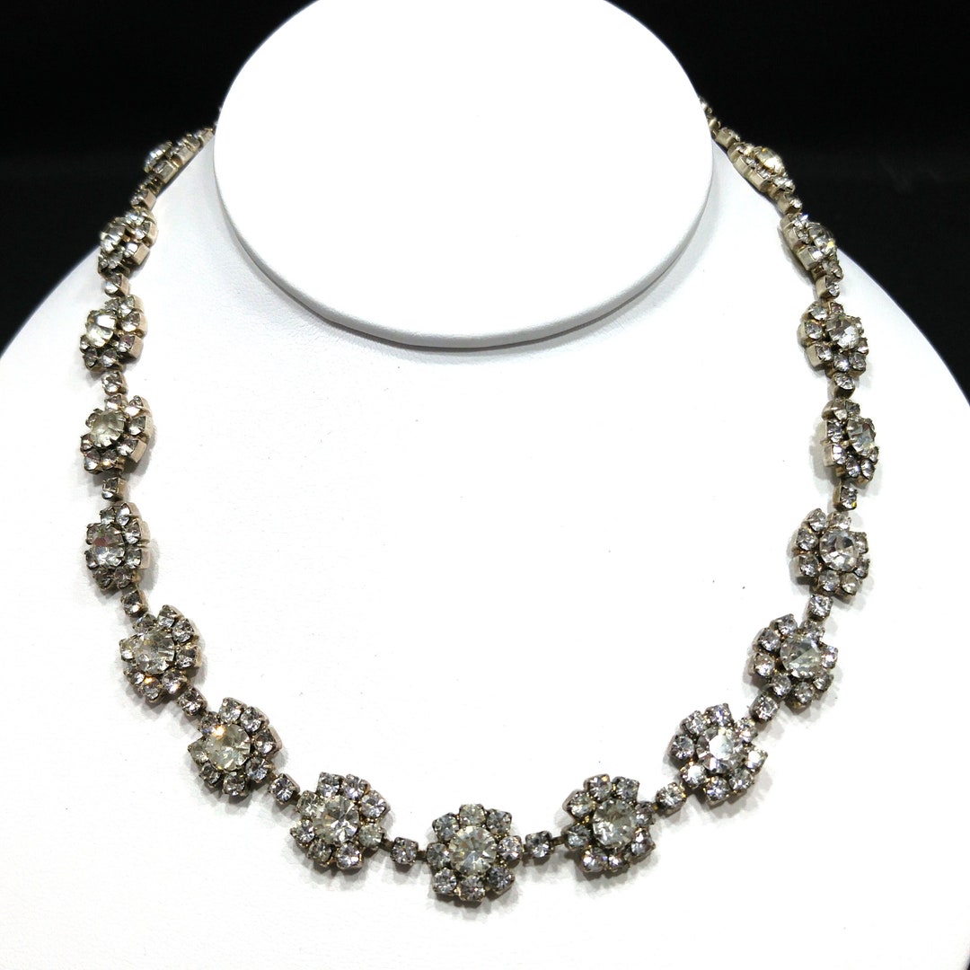 Clear Rhinestone Flower Choker Necklace Rhodium Plated 1950s - Etsy