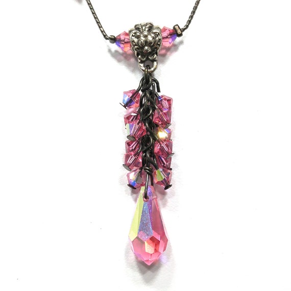 Dabby Reid Pink AB Crystal Necklace, Deep Pink Sw… - image 3