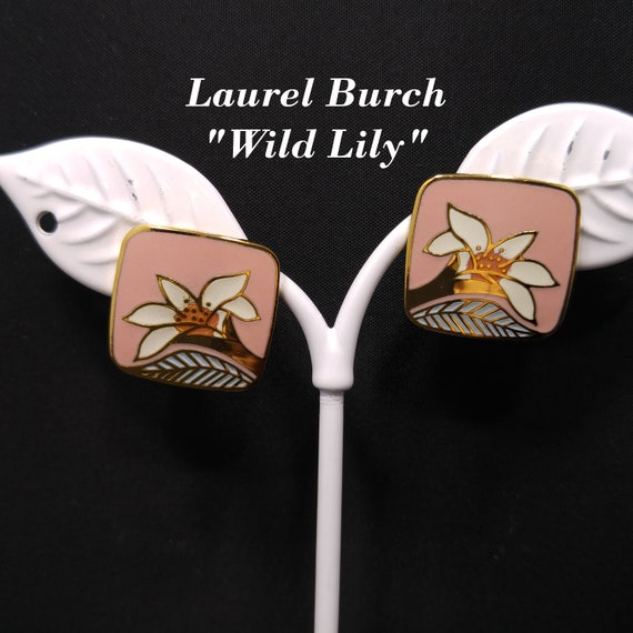 Laurel Burch "Wild Lily" Pink Post Earrings, Cloi… - image 1