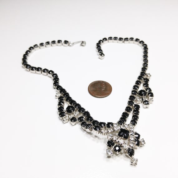 Vintage Black & Clear Rhinestone Festoon Necklace… - image 4