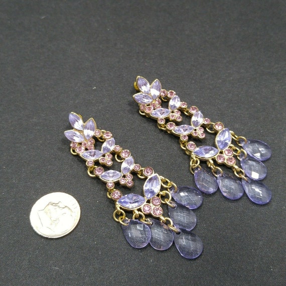 Lavender Purple Rhinestone Chandelier Post Earrin… - image 5
