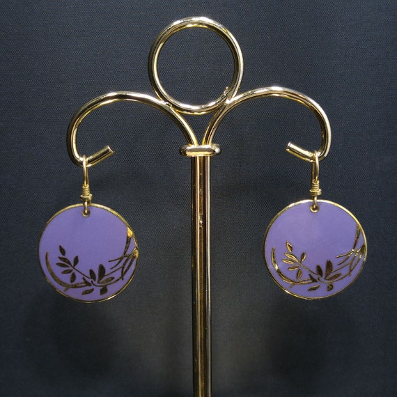 Vintage Laurel Burch Lavender Floral Earrings, Go… - image 5